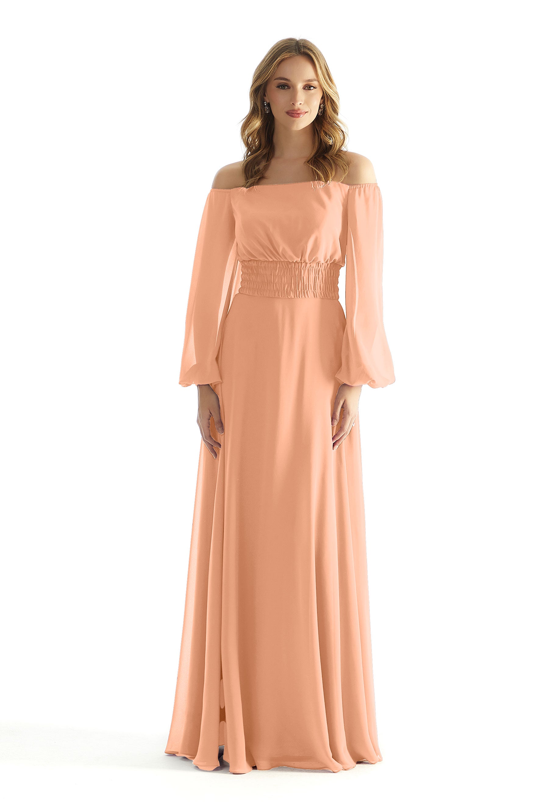 Formal Dresses A Line Long Sleeve Evening Formal Dress MGNY Madeline Gardner New York 31238 Peach