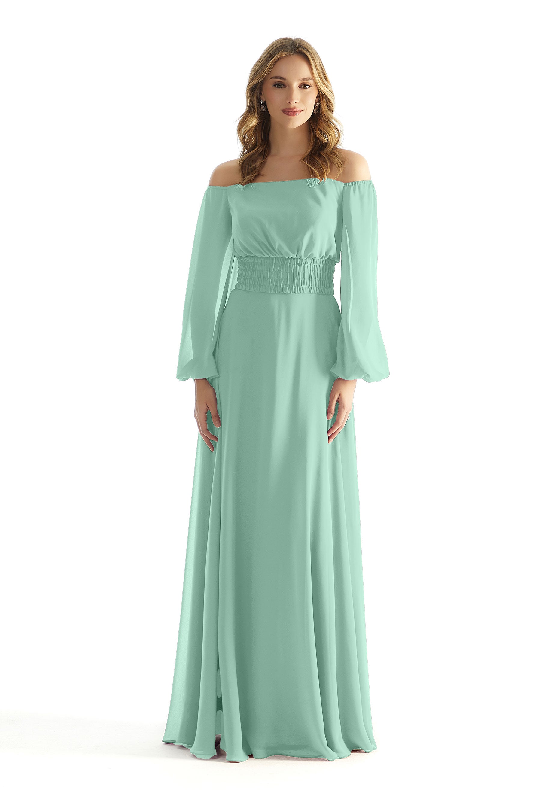 Formal Dresses A Line Formal Long Sleeve Evening Dress MGNY Madeline Gardner New York 31238 Mint