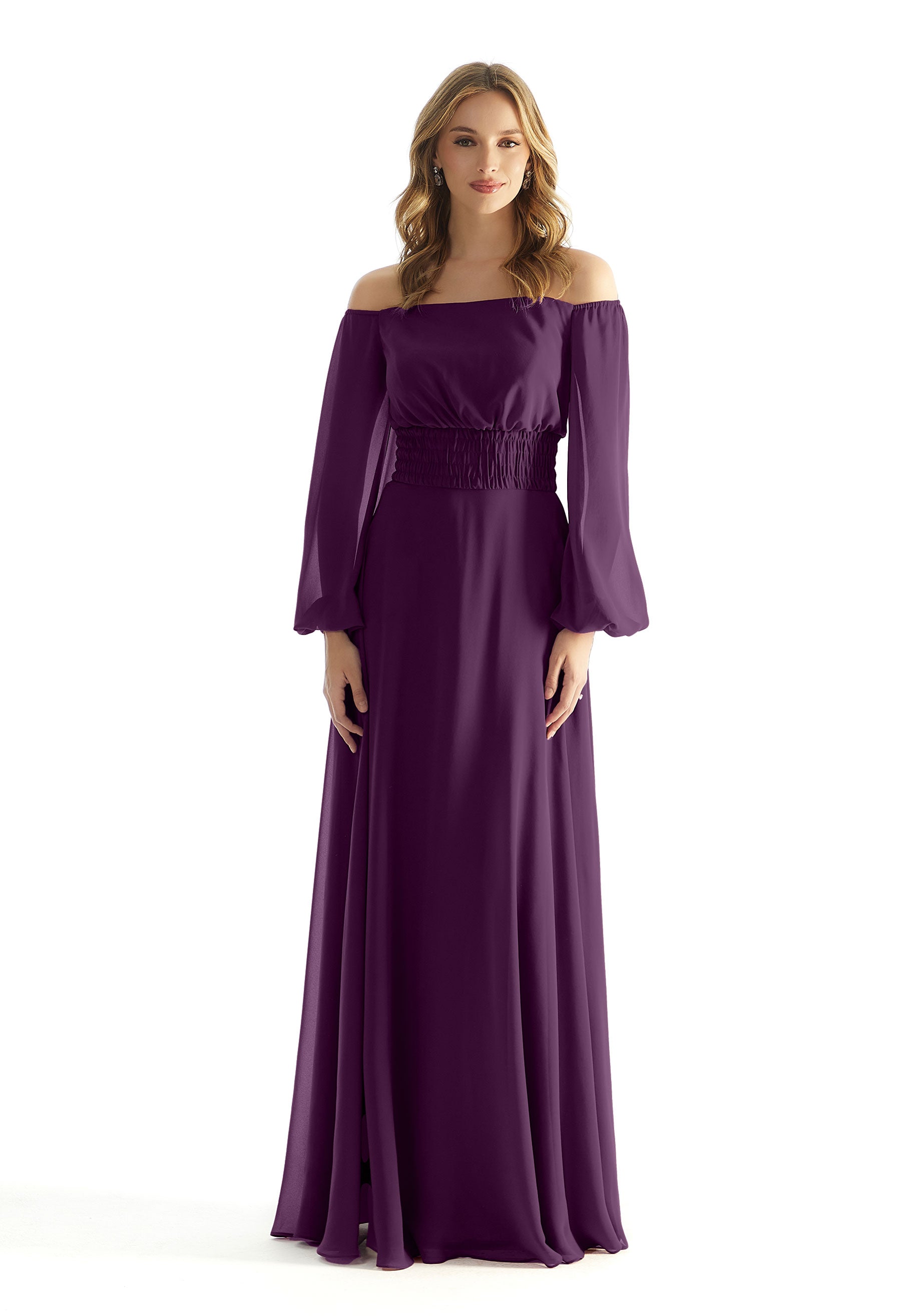 Formal Dresses Formal A Line Evening Long Sleeve Dress MGNY Madeline Gardner New York 31238 Eggplant