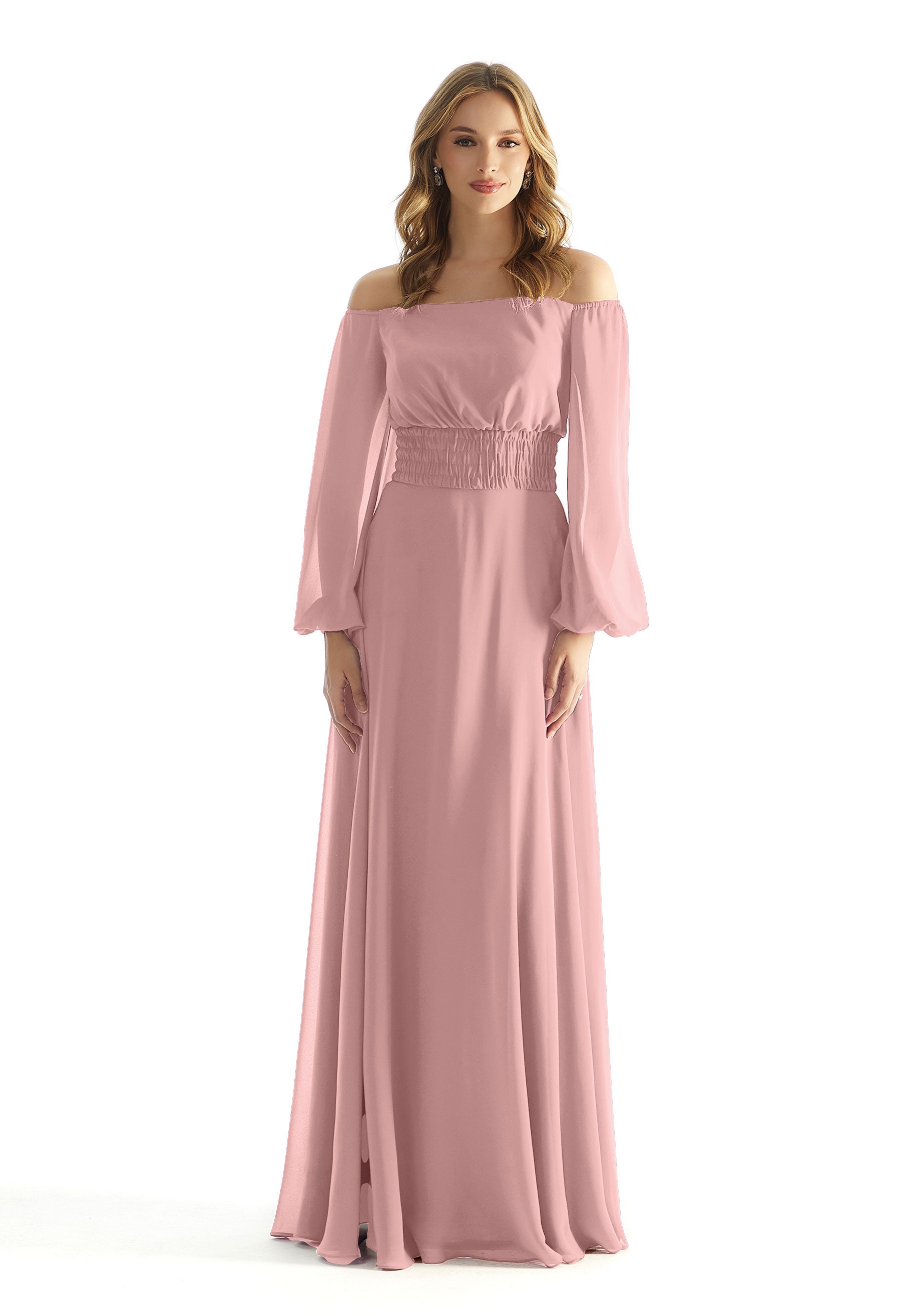 Formal Dresses Formal Evening A Line Long Sleeve Dress MGNY Madeline Gardner New York 31238 Desert Rose