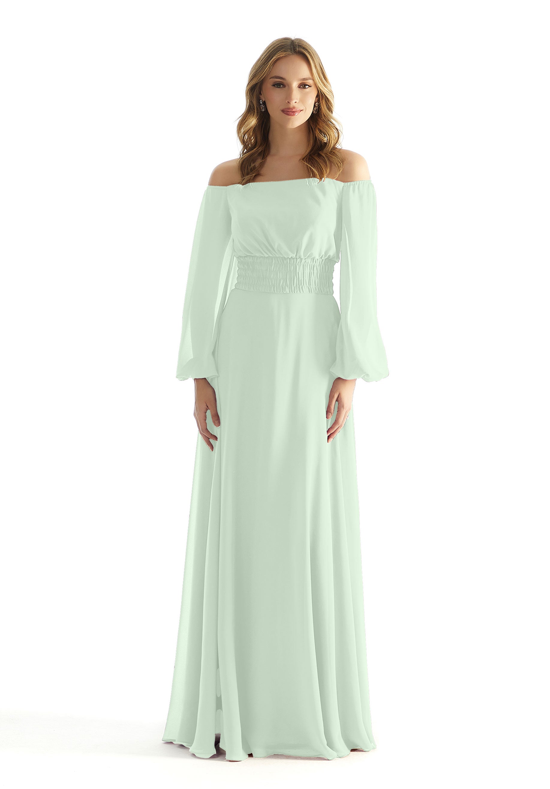 Formal Dresses Evening Formal A Line Long Sleeve Dress MGNY Madeline Gardner New York 31238 Sea Glass