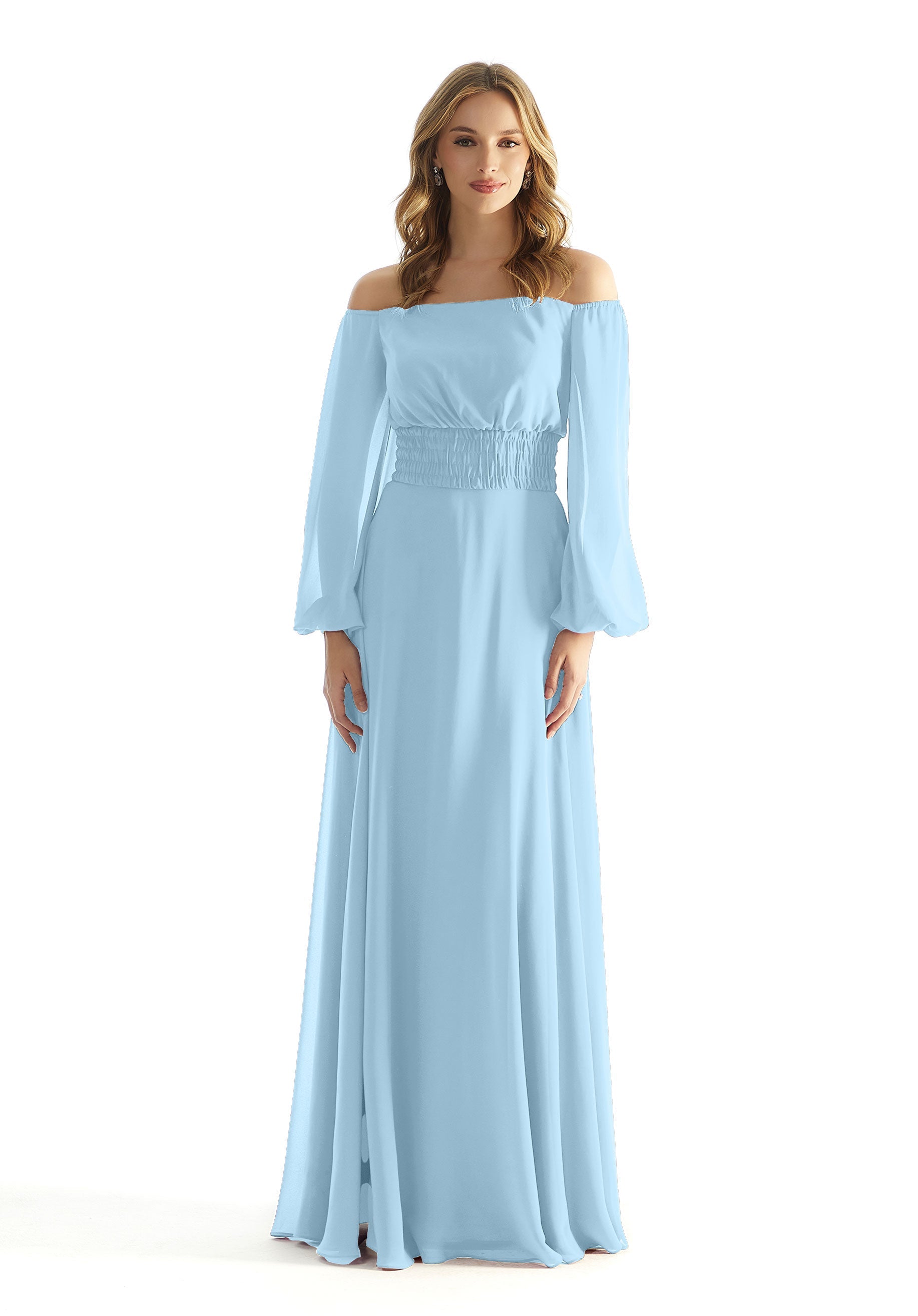 Formal Dresses Evening Formal A Line Long Sleeve Dress MGNY Madeline Gardner New York 31238 Sky