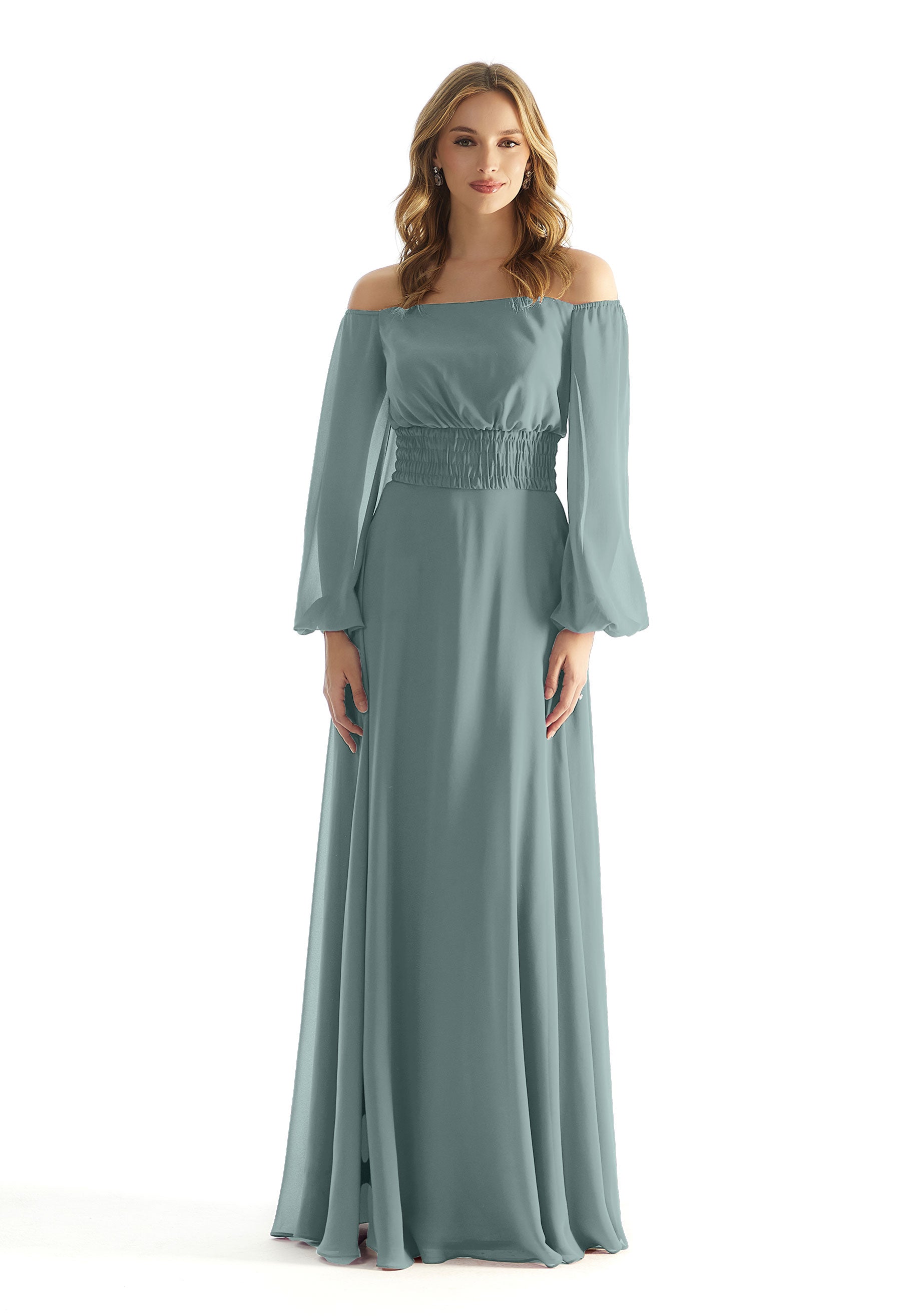 Formal Dresses A Line Formal Long Sleeve Evening Dress MGNY Madeline Gardner New York 31238 Deep Sea