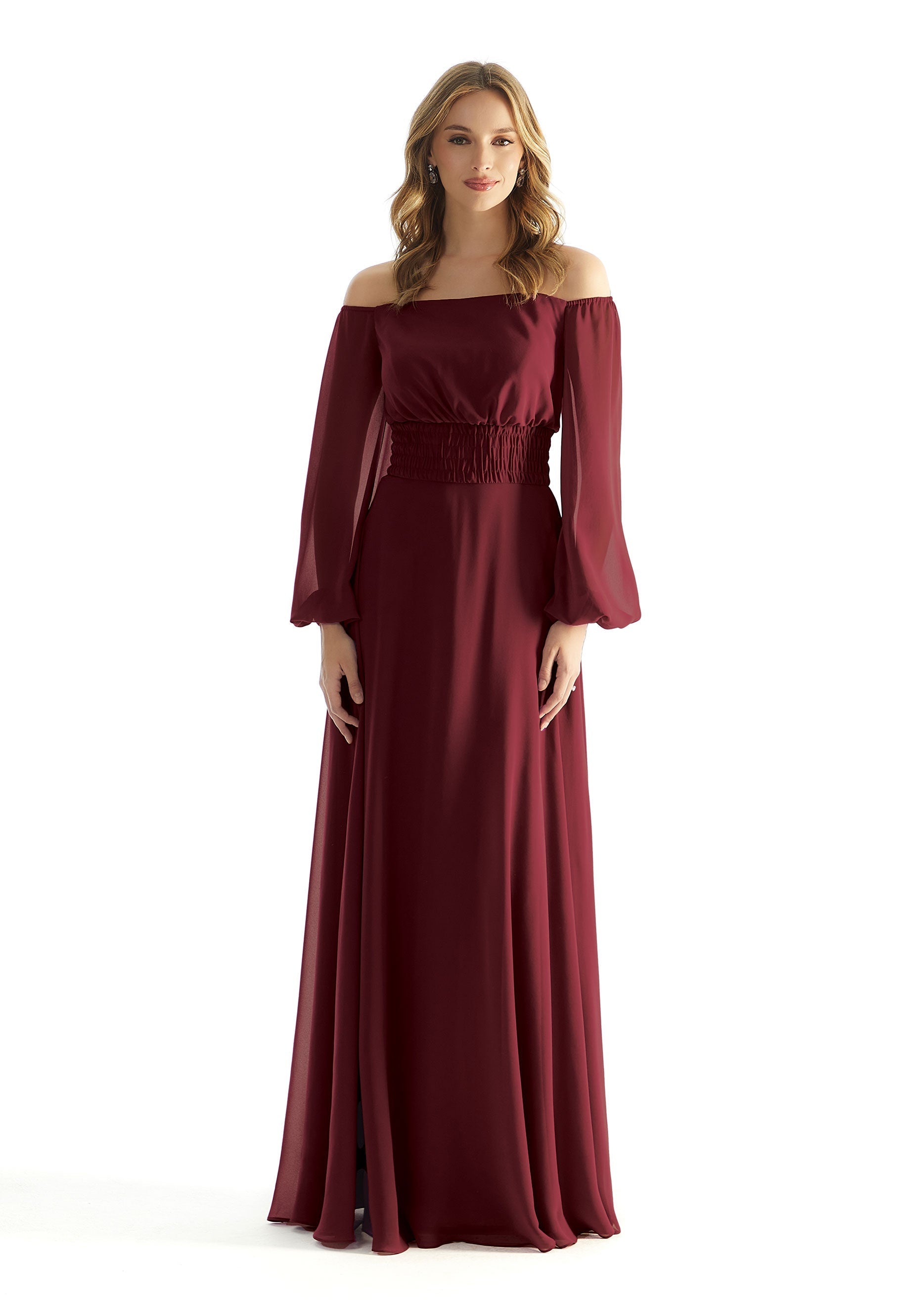 Formal Dresses Evening A Line Long Sleeve Formal Dress MGNY Madeline Gardner New York 31238 Bordeaux