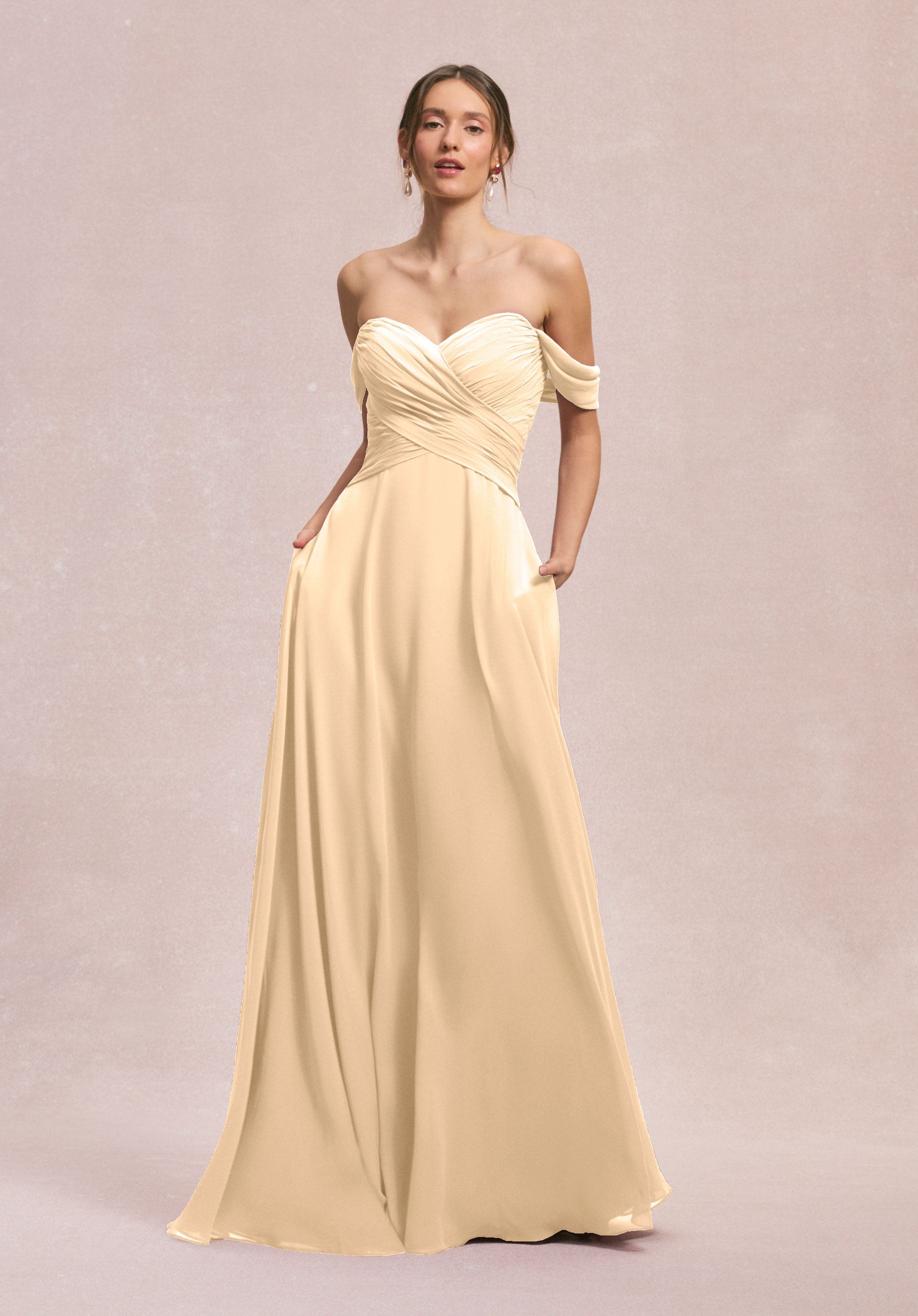 Formal Dresses Long Pleated Formal A Line Dress MGNY Madeline Gardner New York 31248 Buttercream