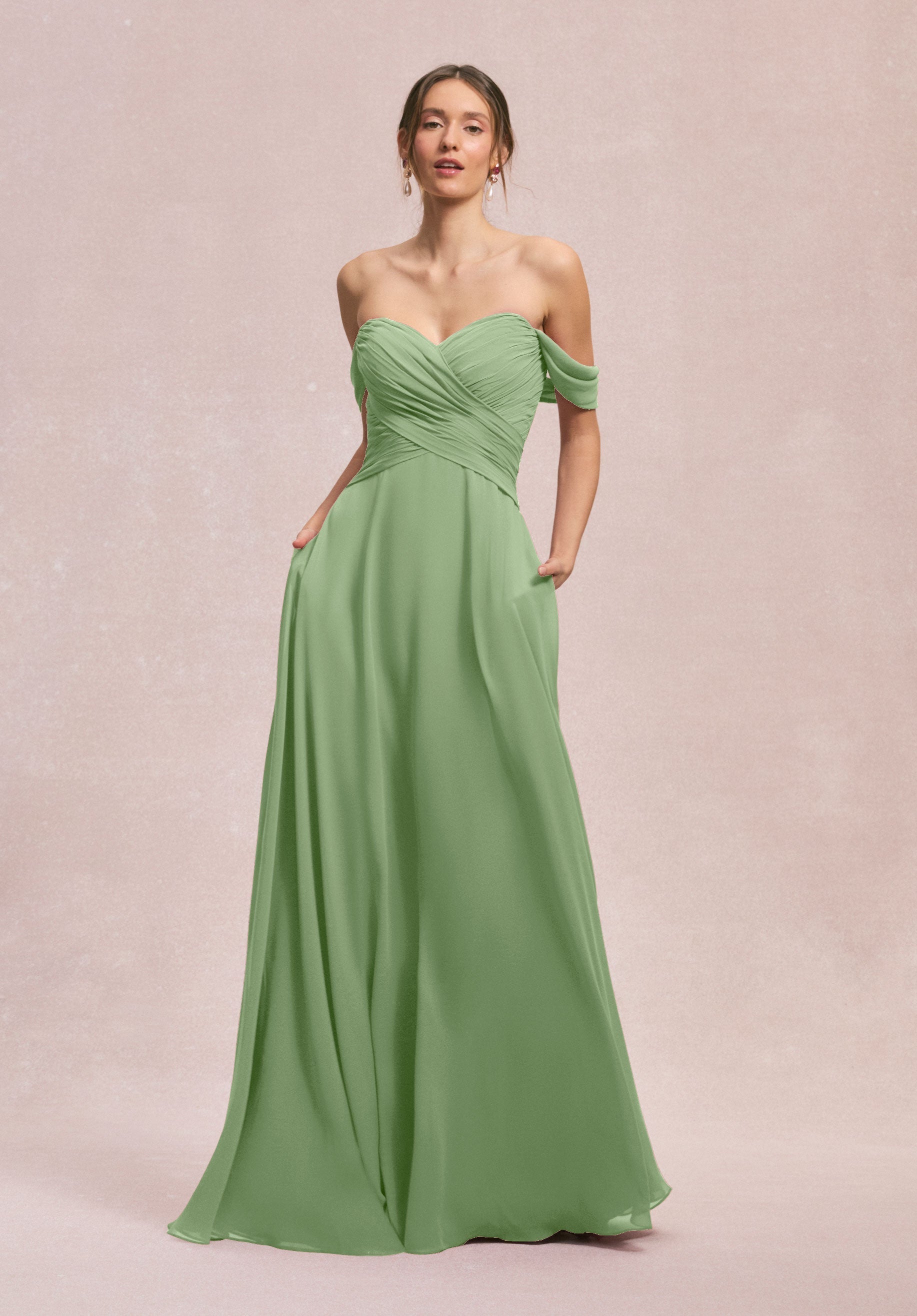 Formal Dresses Pleated Long Evening Dress MGNY Madeline Gardner New York 31248 Sage