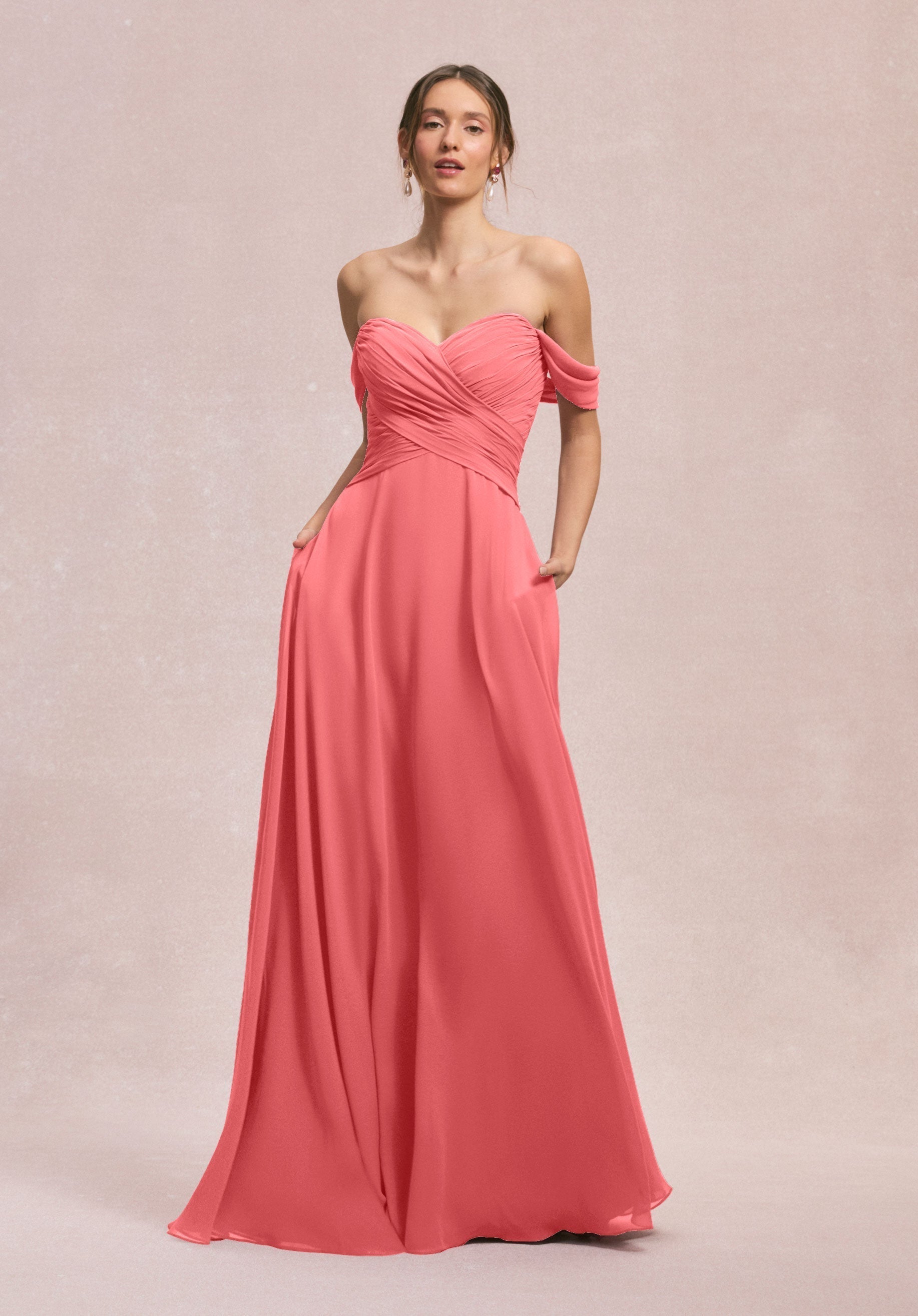 Formal Dresses Long Pleated Formal A Line Dress MGNY Madeline Gardner New York 31248 Cantaloupe