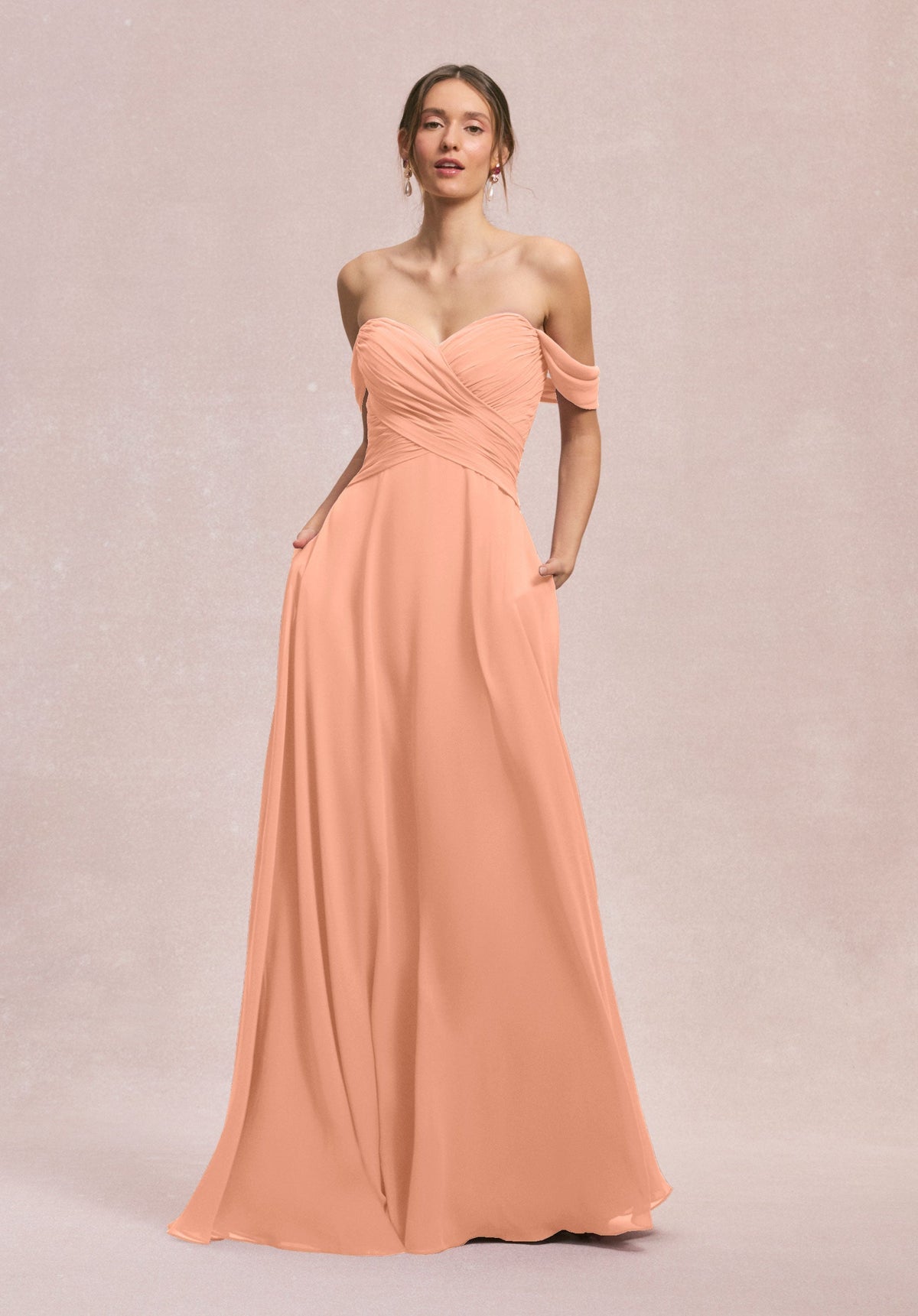 Formal Dresses Pleated Long Evening Dress MGNY Madeline Gardner New York 31248 Peach
