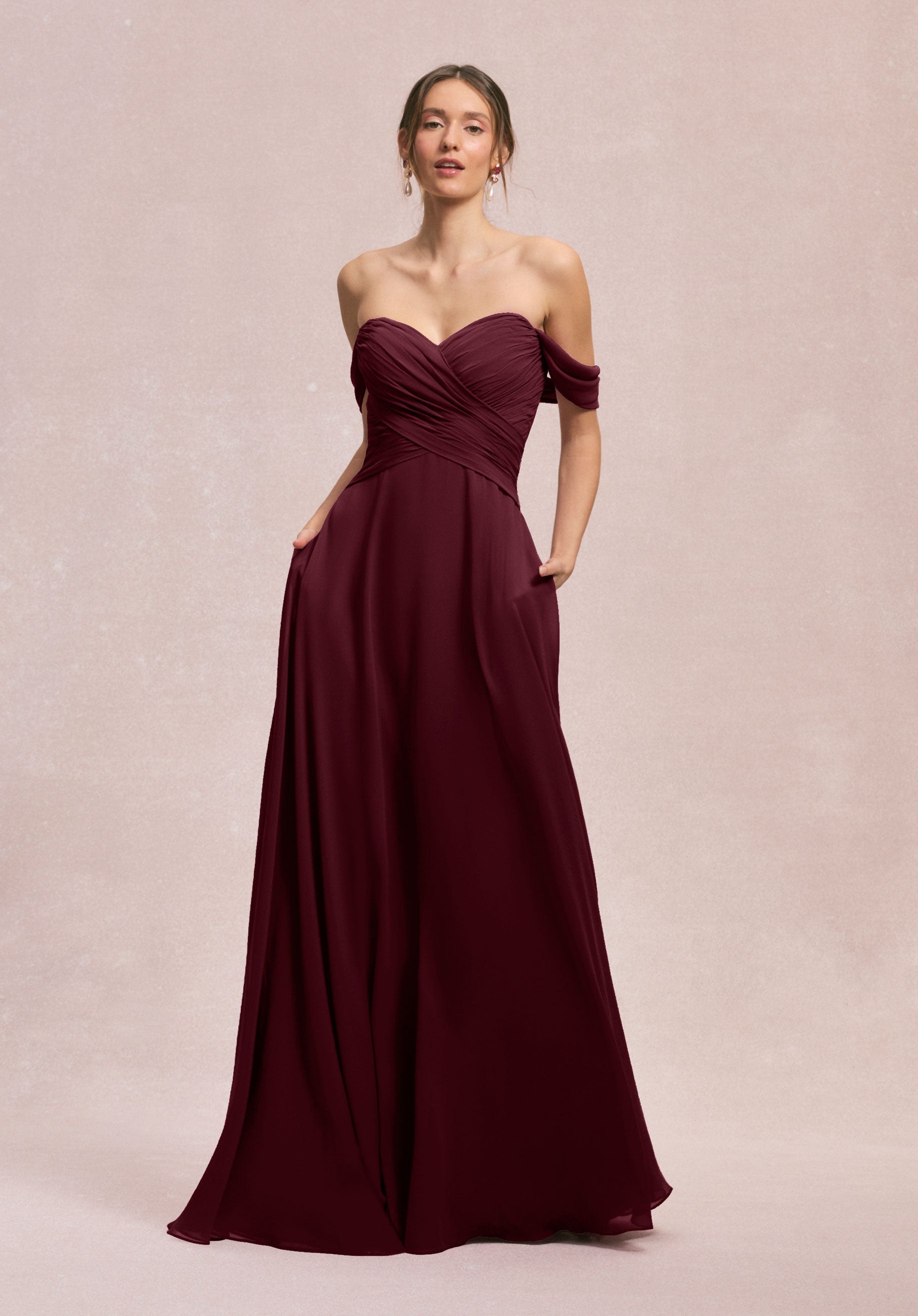 Formal Dresses Long Pleated Formal A Line Dress MGNY Madeline Gardner New York 31248 Bordeaux