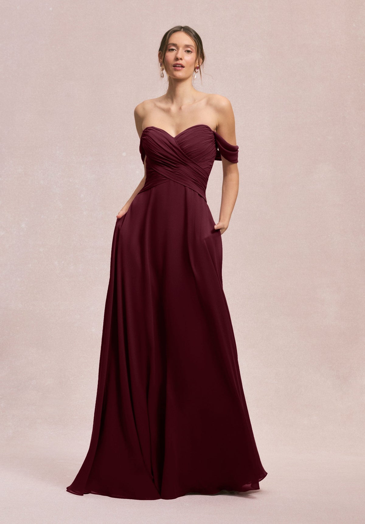 Formal Dresses Long Pleated Formal A Line Dress MGNY Madeline Gardner New York 31248 Bordeaux