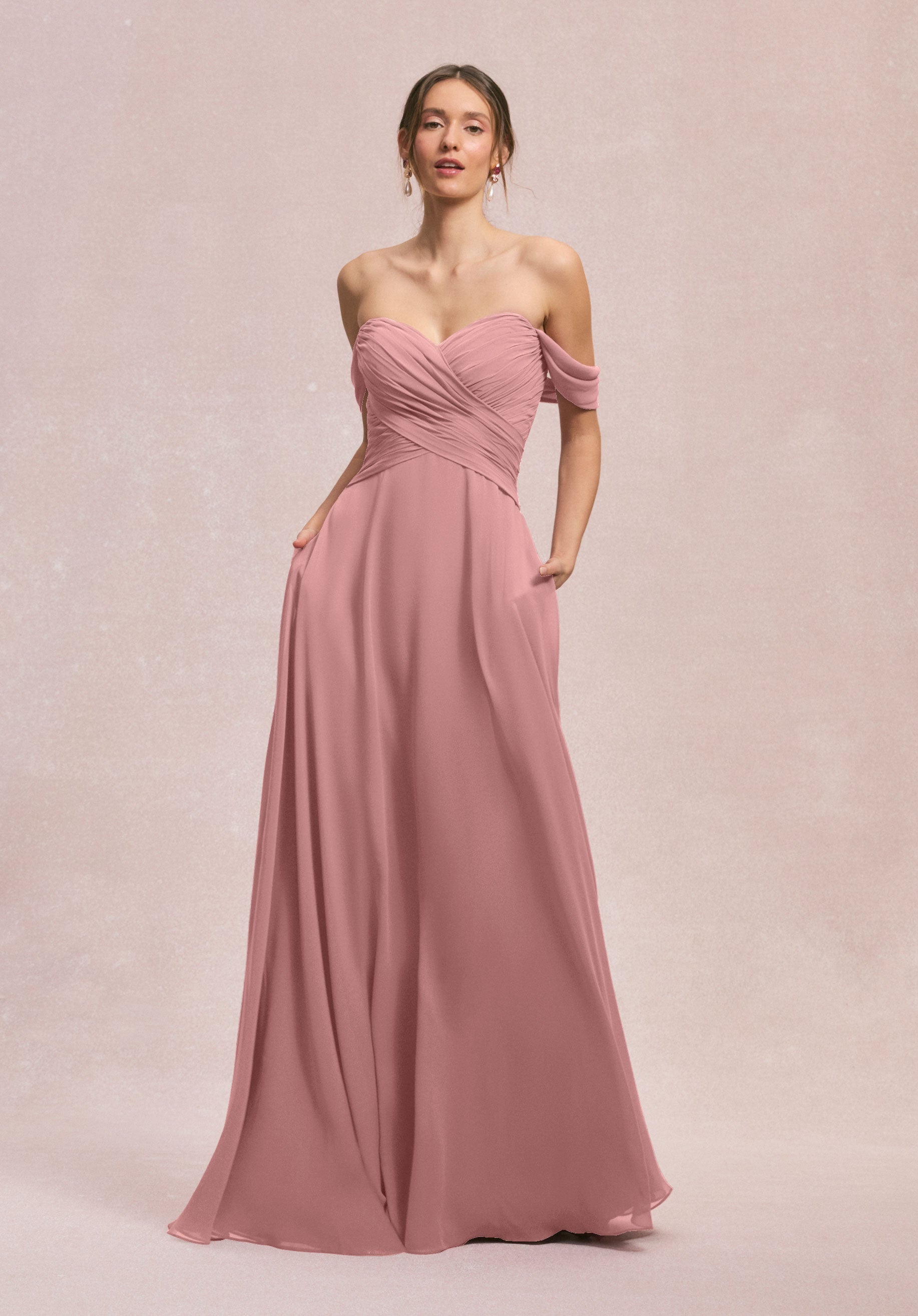 Formal Dresses Formal Pleated Long Evening Dress MGNY Madeline Gardner New York 31248 Desert Rose