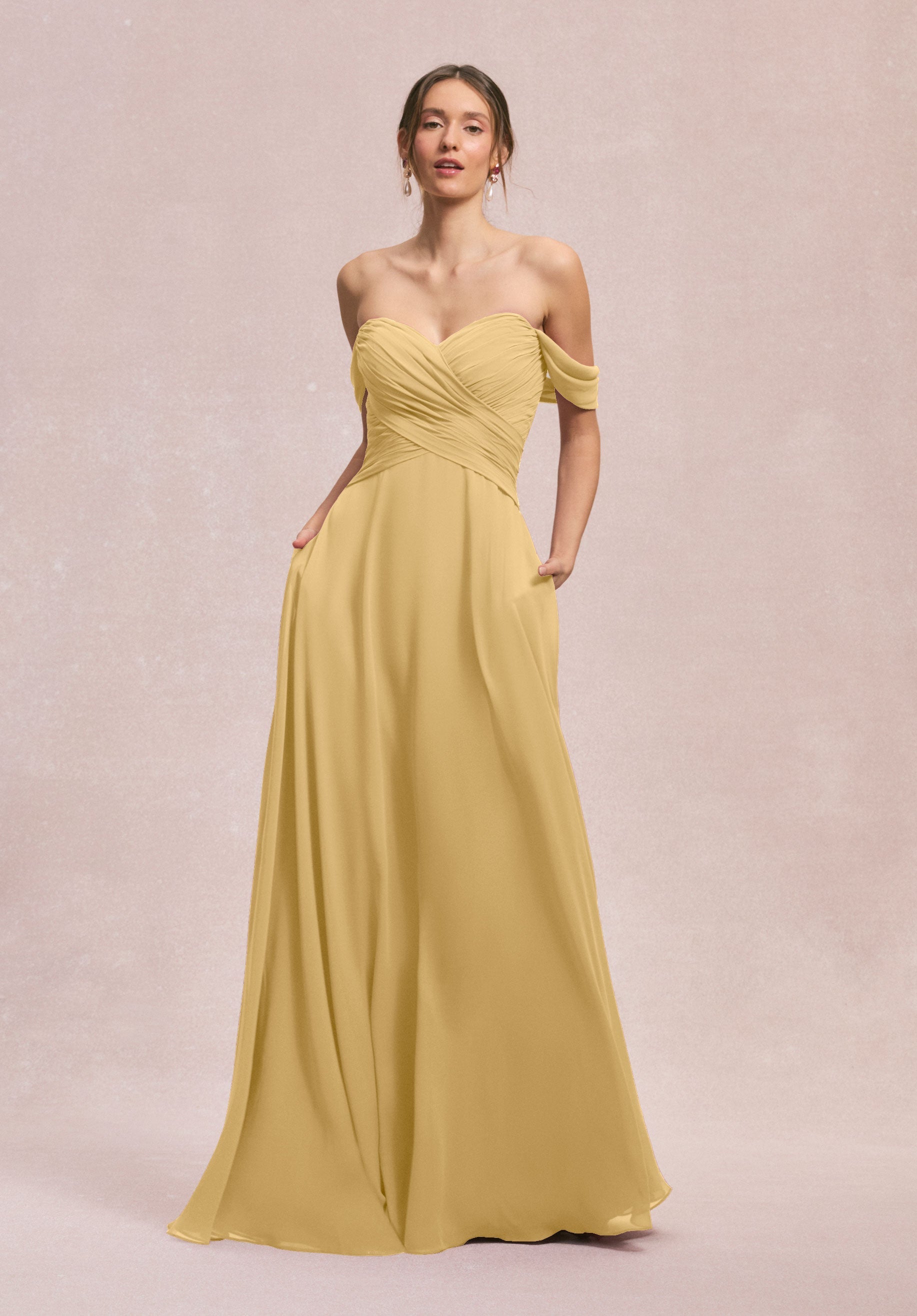 Formal Dresses Long Pleated Formal A Line Dress MGNY Madeline Gardner New York 31248 Buttercup