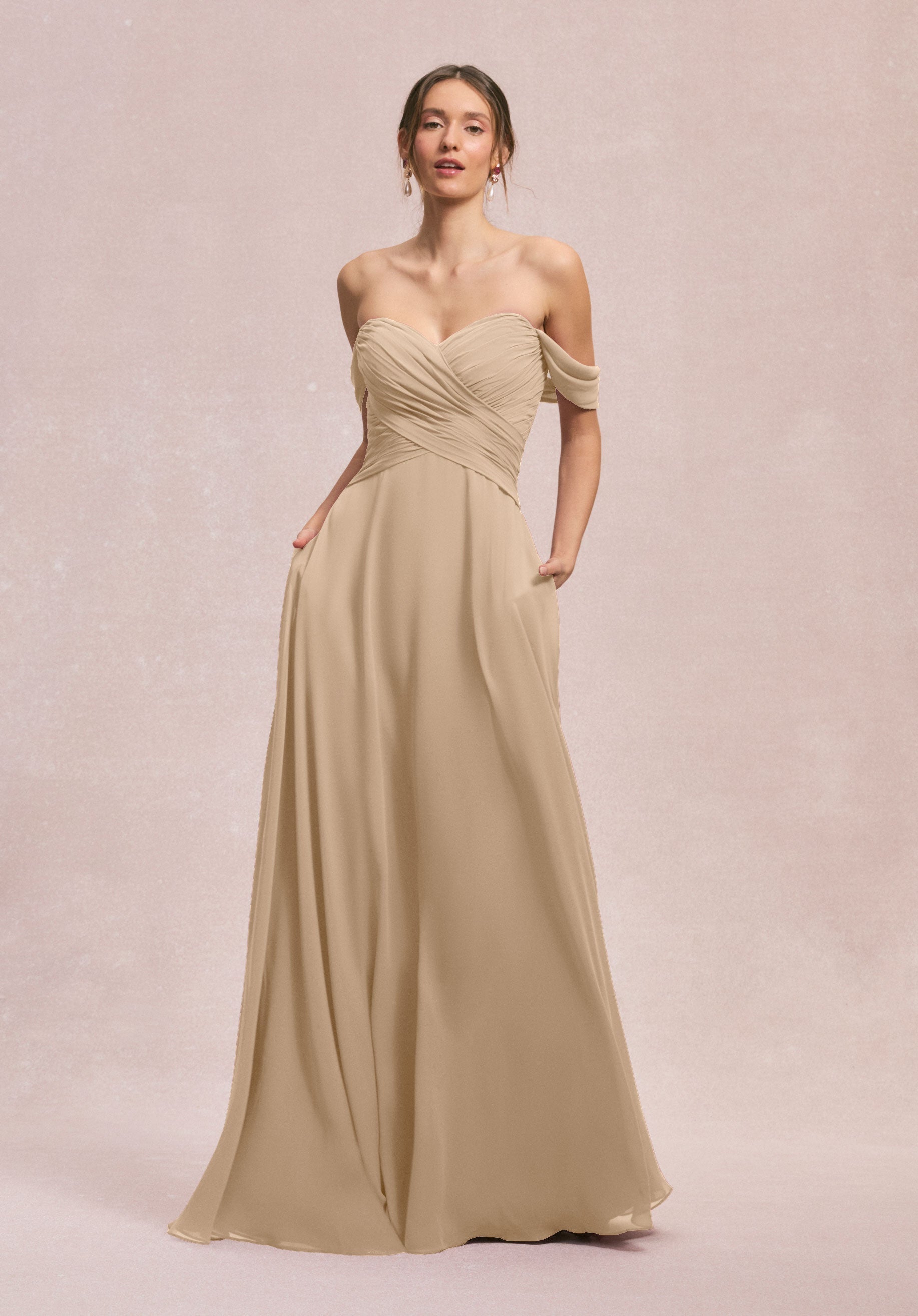 Formal Dresses Long Pleated Formal A Line Dress MGNY Madeline Gardner New York 31248 Champagne