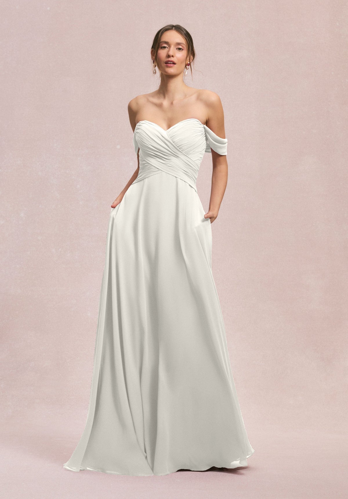 Wedding Dresses Long Pleated A Line Bridal Wedding Dress MGNY Madeline Gardner New York 31248 Ivory