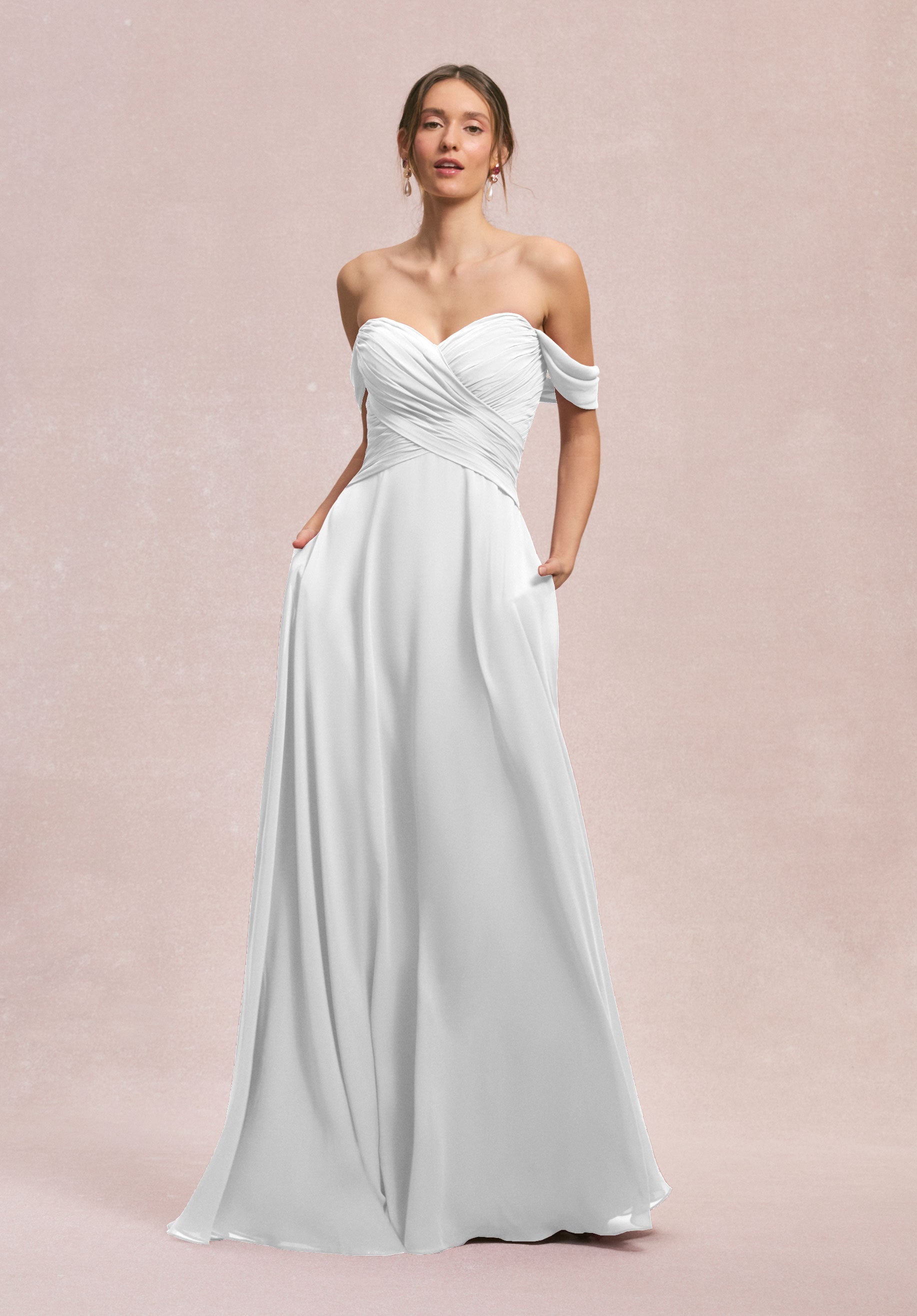 Wedding Dresses Long Pleated A Line Bridal Wedding Dress MGNY Madeline Gardner New York 31248 White