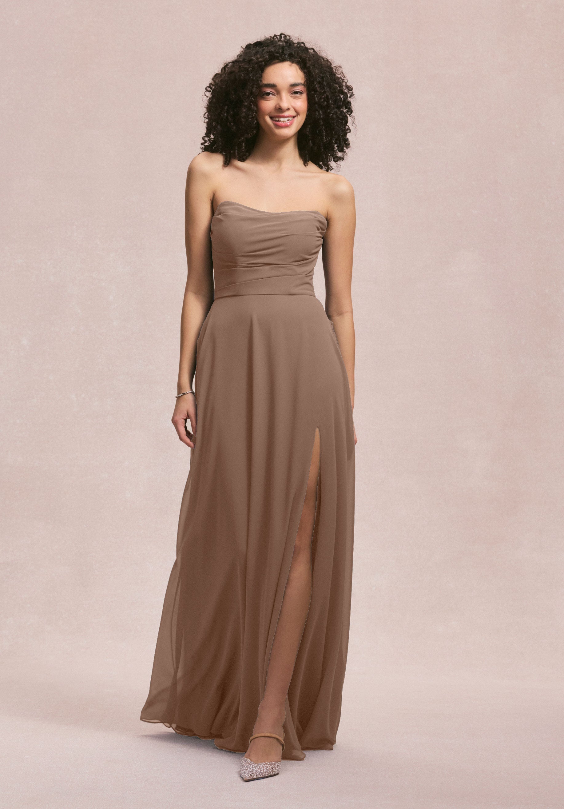 Formal Dresses Slit Formal A Line Evening Dress MGNY Madeline Gardner New York 31250 Fawn