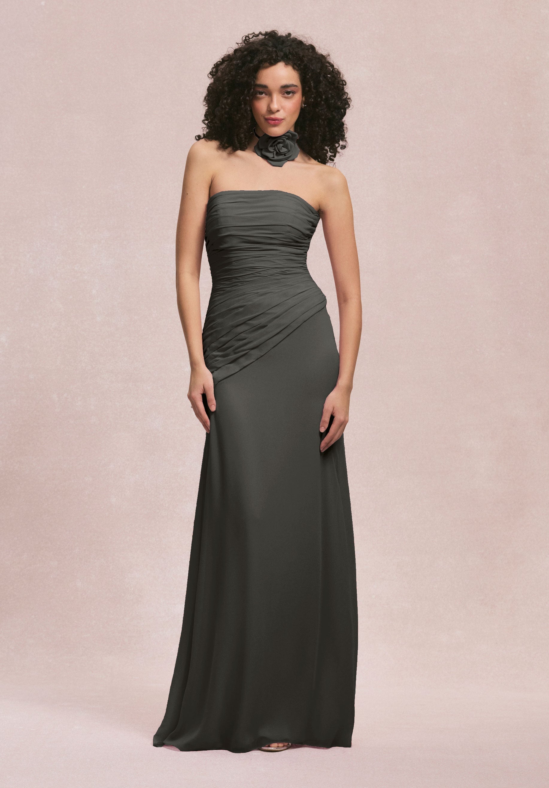 Formal Dresses Long 3D Floral Formal Dress MGNY Madeline Gardner New York 31255 Charcoal