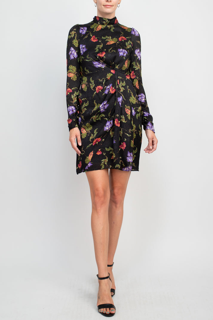 Taylor 3125M Short Printed Long Sleeve Fitted Cocktail Dress