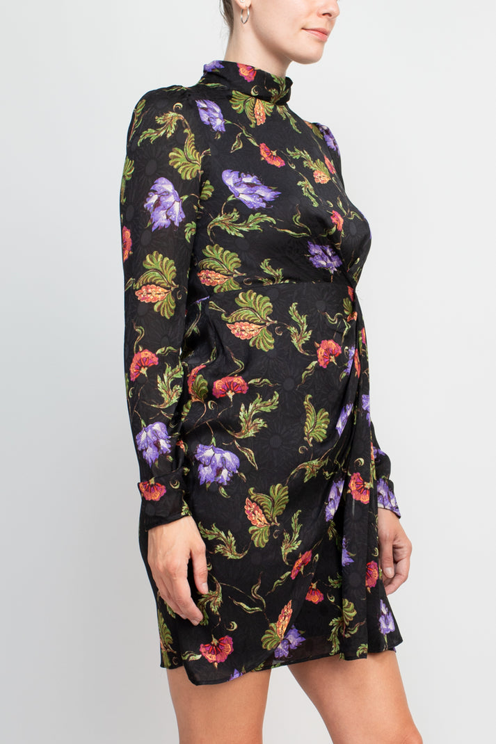 Taylor 3125M Short Printed Long Sleeve Fitted Cocktail Dress