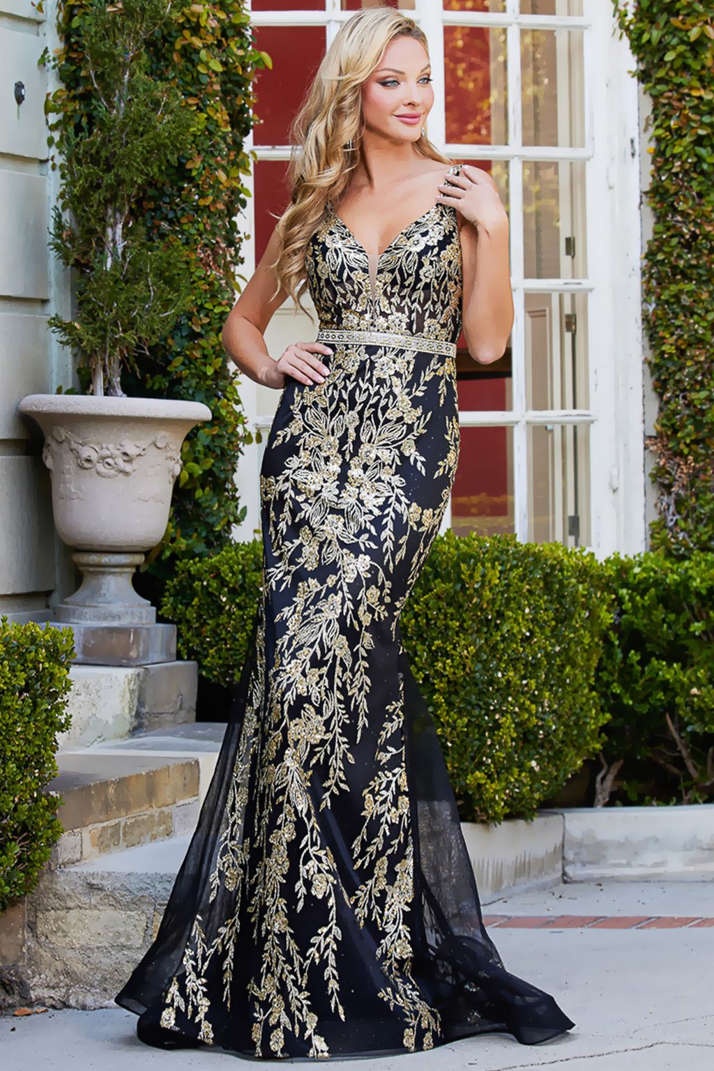 Adora Design 3127 Glitter Print Tulle Mermaid Formal Prom Dress | Formal Dress Shops Black/Gold / M Adora Design 3127 Glitter Print Tulle Mermaid Formal Prom Dress | Formal Dress Shops Black/Gold / M