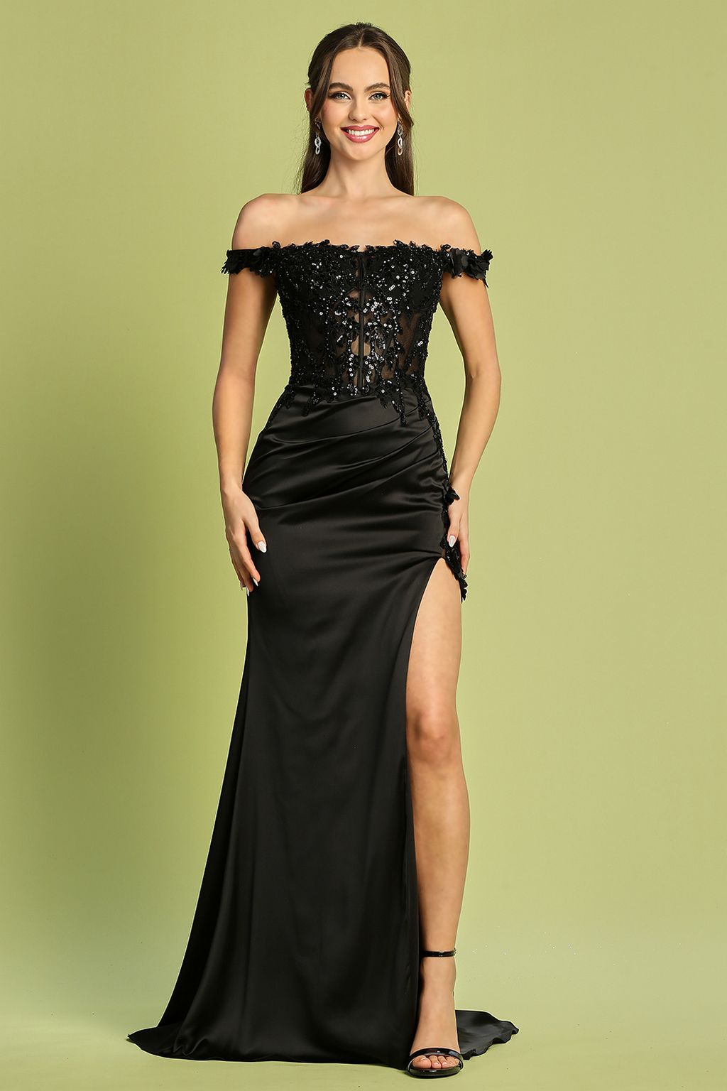 Adora 3132 Long Formal 3D Floral Applique Prom Dress