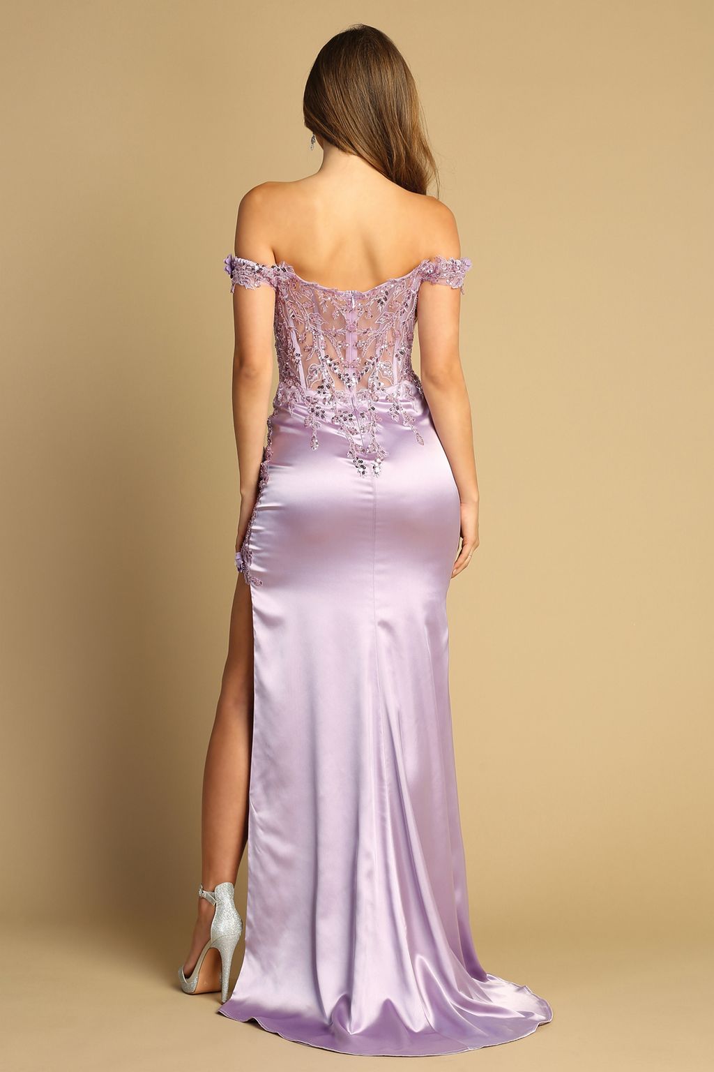 Adora 3132 Long Formal 3D Floral Applique Prom Dress