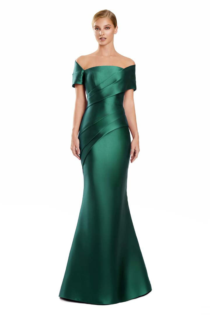 Formal Dresses Fitted Long Formal Evening Pleated Dress Forest