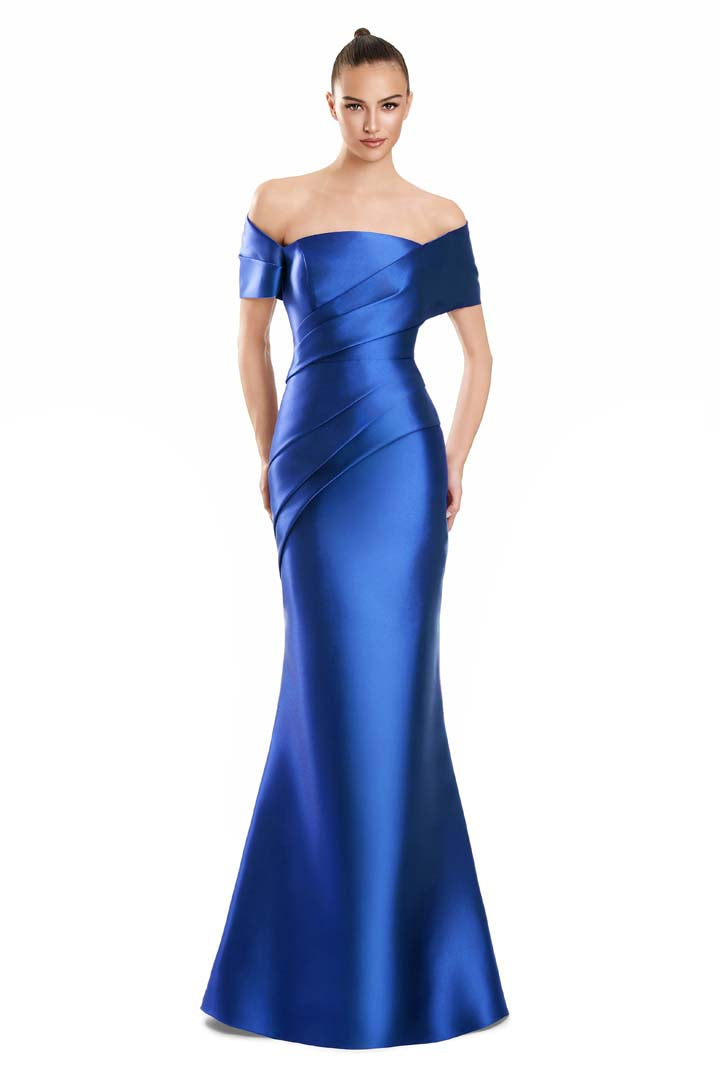 Alexander by Daymor 3134F25 Fitted Long Formal Evening Pleated Dress