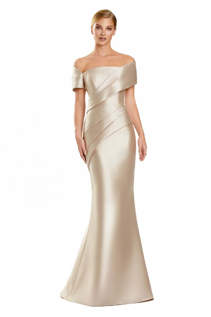 Formal Dresses Fitted Long Formal Evening Pleated Dress Wheat