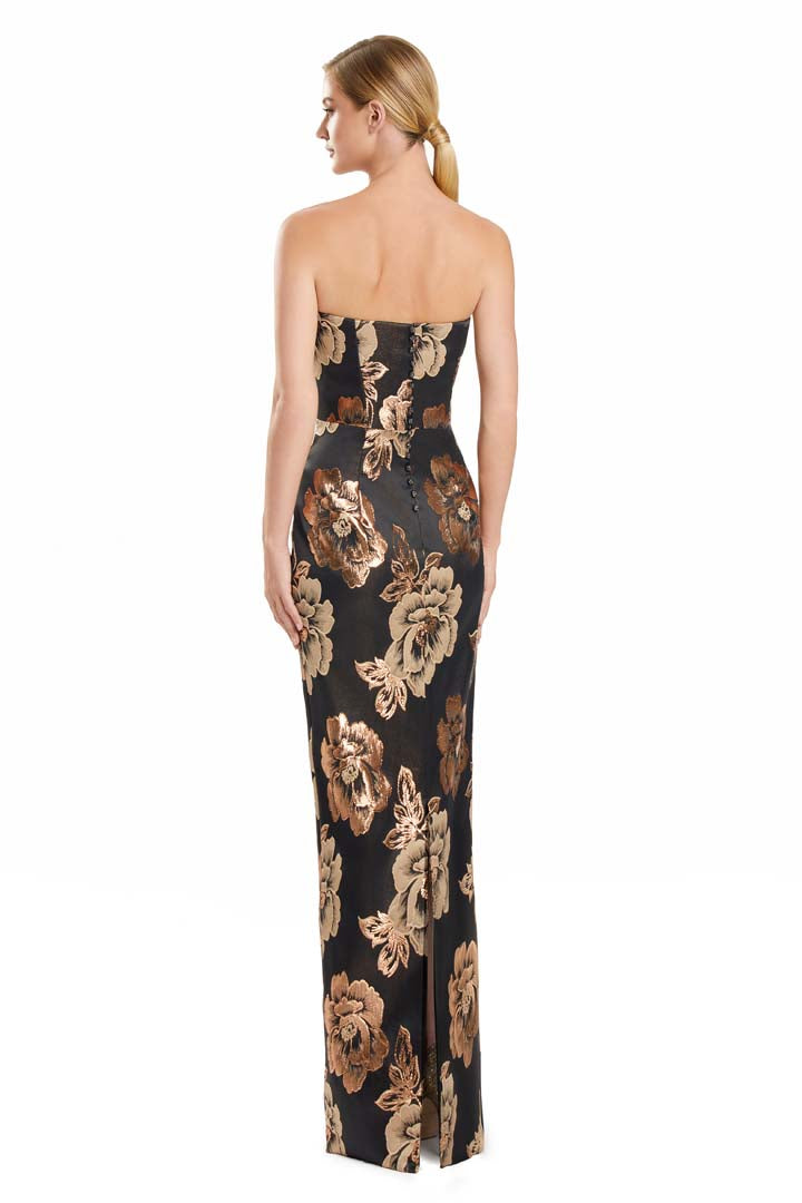 Formal Dresses Fitted Long Formal Printed Evening Dress Black/Copper Multi