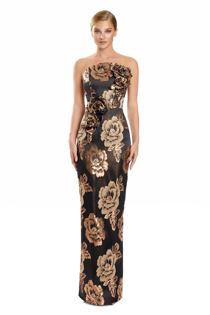 Formal Dresses Fitted Long Formal Printed Evening Dress Black/Copper Multi