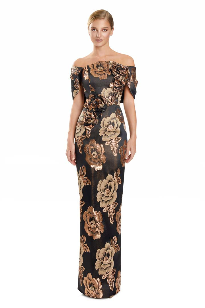 Formal Dresses Fitted Long Formal Printed Evening Dress Black/Copper Multi