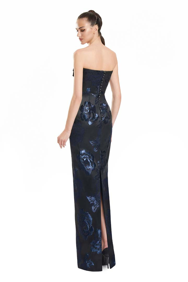 Formal Dresses Fitted Long Formal Printed Evening Dress Navy/Multi