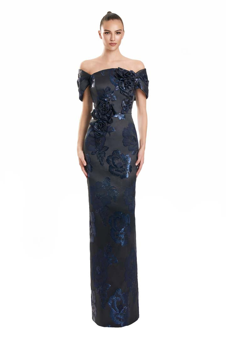Formal Dresses Fitted Long Formal Printed Evening Dress Navy/Multi