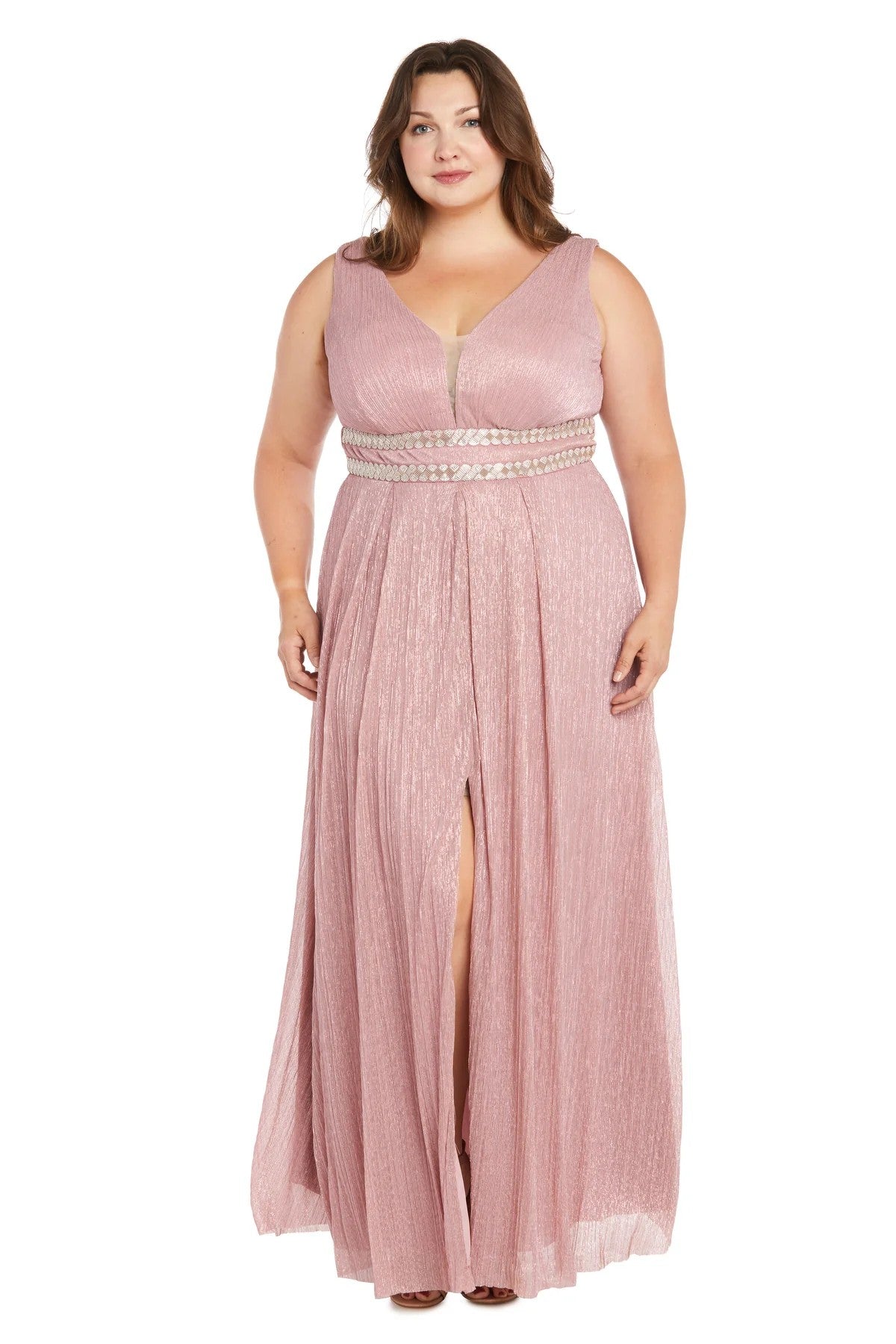Plus Size Dresses Long Plus Size Metallic Evening Formal Dress  Rose