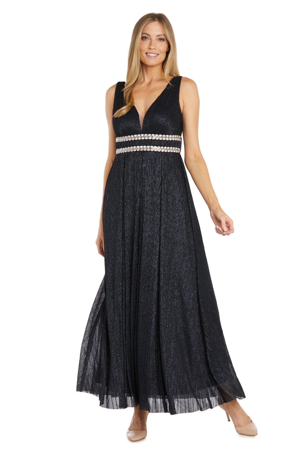 R & M Richards Women's Long Vneck Gown with Double Rhinestone Waist Detail, 4p R & M Richards Women's Long Vneck Gown with Double Rhinestone Waist Detail, 4p