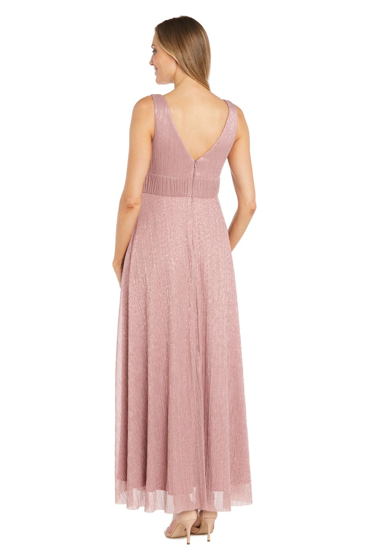 R&M Richards 3138 Long Formal Pleated Metallic Evening Dress