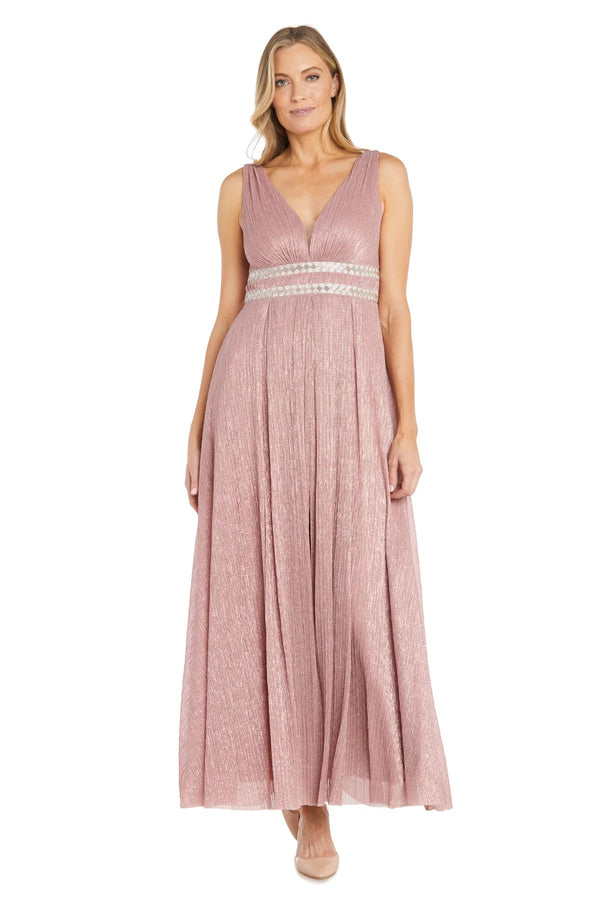 Long Formal Dress Pleated Metallic Evening R&M Richards 3138