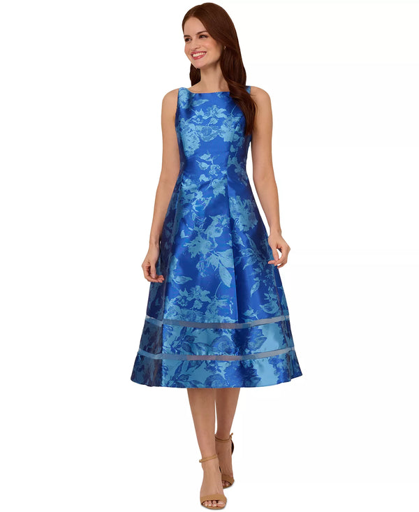 Adrianna Papell AP1E211980W Bateau Short Jacquard Cocktail Dress