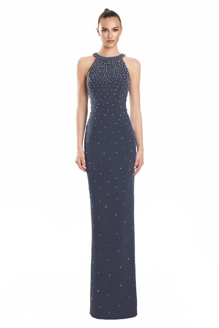 Formal Dresses Fitted Formal Long Beaded Evening Dress Graphite