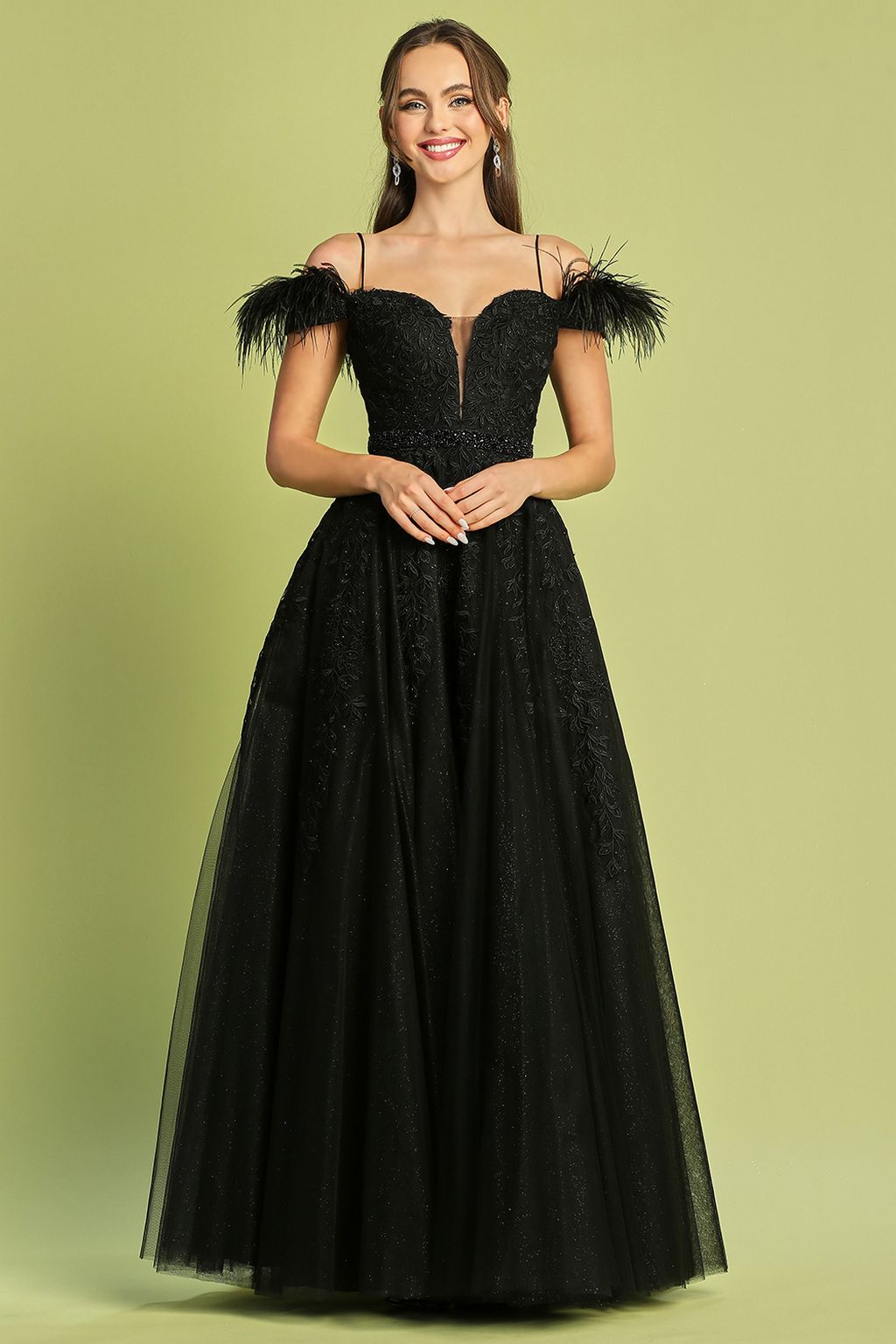 Adora 3143 Long Glitter Applique Formal A Line Prom Dress
