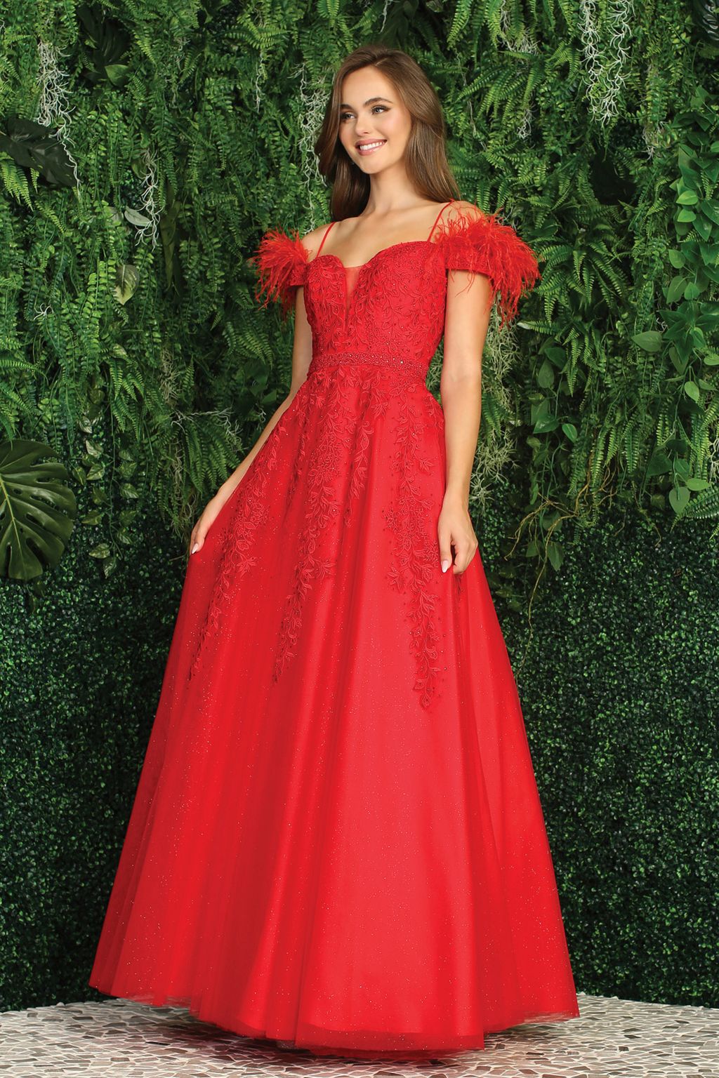 Adora 3143 Long Glitter Applique Formal A Line Prom Dress