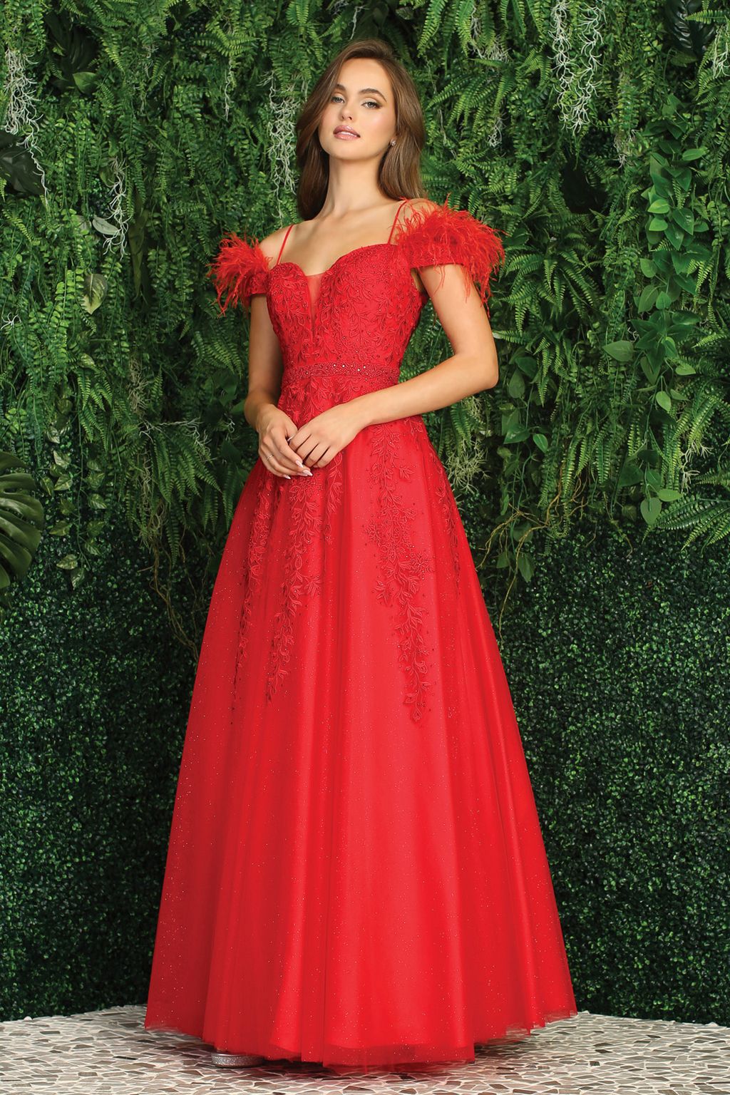 Adora 3143 Long Glitter Applique Formal A Line Prom Dress