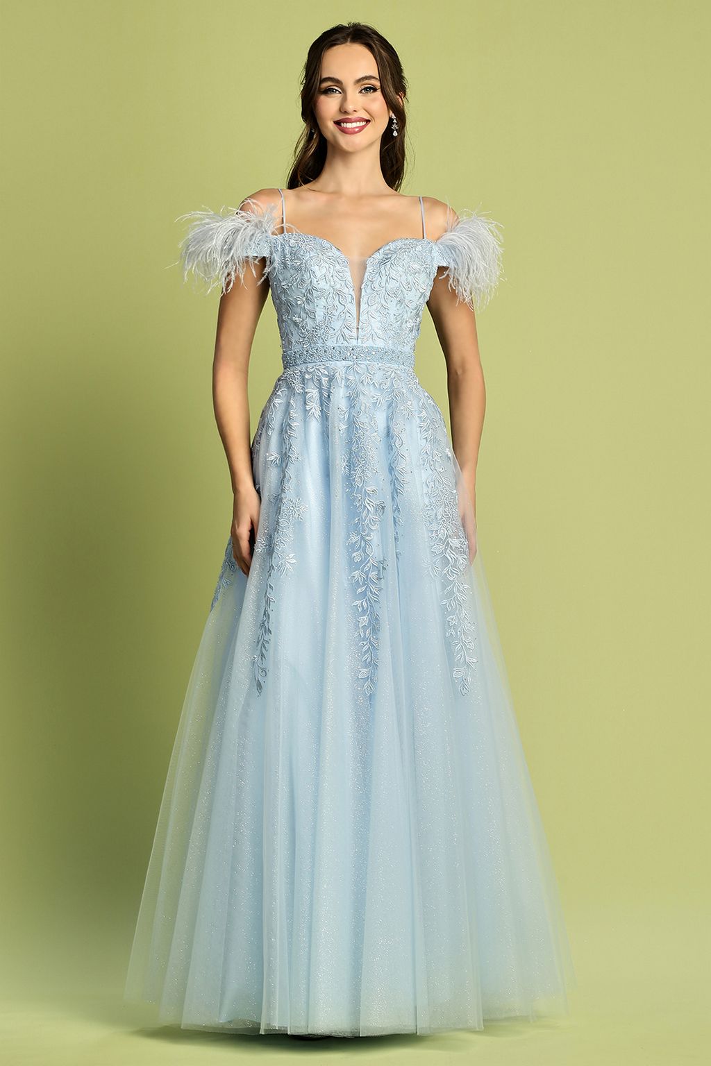 Adora 3143 Long Glitter Applique Formal A Line Prom Dress