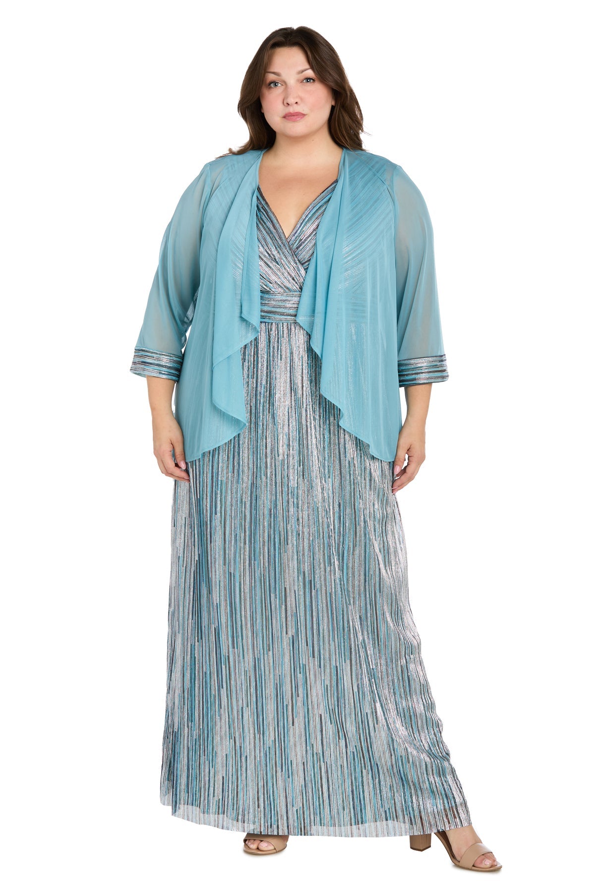 R&M Richards 3145W Long Formal Metallic Plus Size Dress