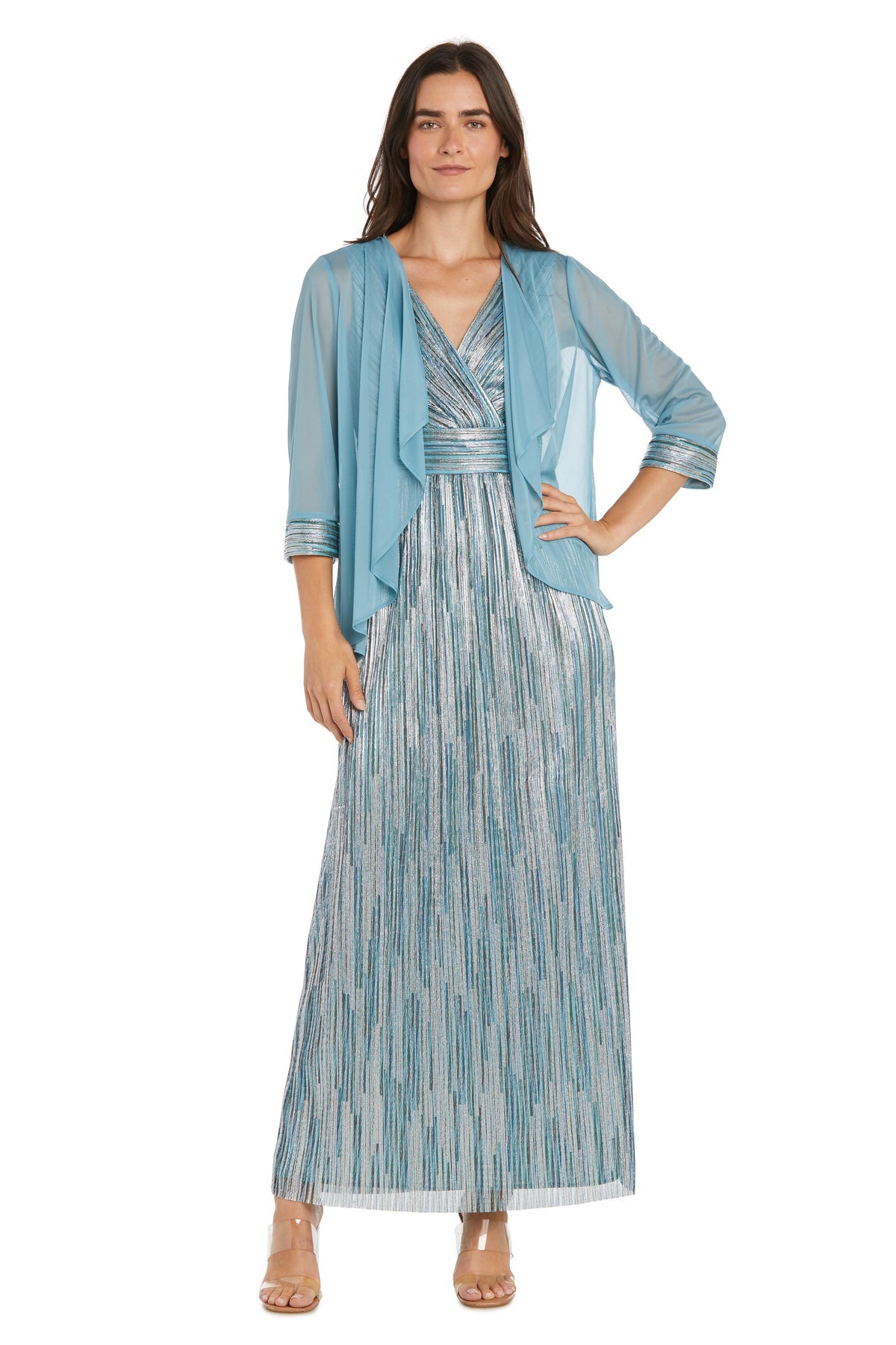 R&M Richards 3145 Long Formal Metallic Evening Dress
