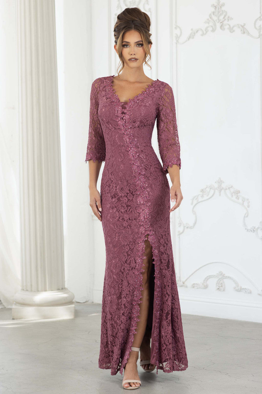 Mother of the Bride Dresses Lace Long Formal Fitted Mother of the Bride Dress Lenovia 8373 Mauve
