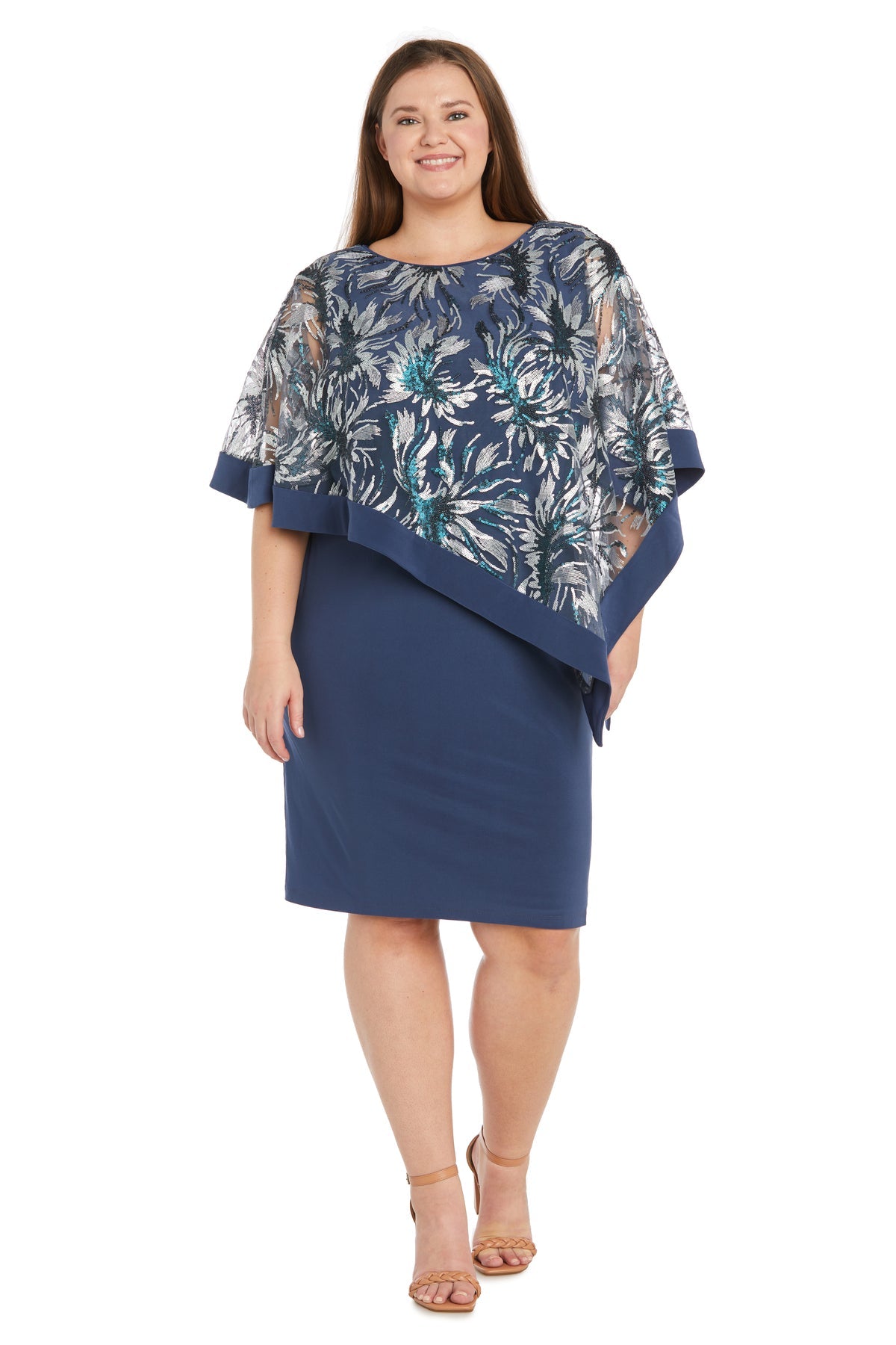 R&M Richards 3147W Plus Size Short Poncho Cocktail Dress