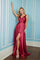 Prom Dresses Pleated Long Formal Slit A Line Prom Dress Burgundy