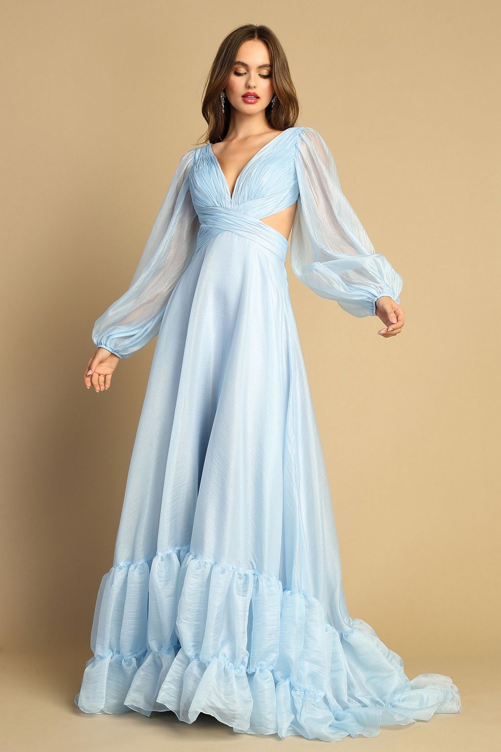 Prom Dresses A Line Tiered Long Formal Ruffle Prom Dress Light Blue
